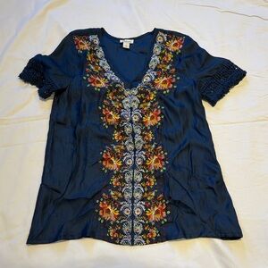 Sundance Deep Blue Embroidered Blouse